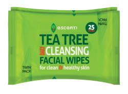 ESCENTI TEATREE CLEANSING FACIAL WIPES 2x20PK
