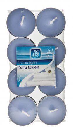 16 PACK COLOUR TEA-LIGHTS - FLUFFY TOWELS