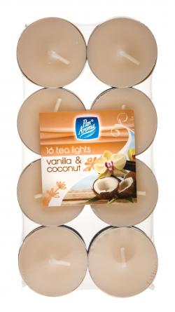 16 PACK COLOUR TEA-LIGHTS - VANILLA & COCONUT