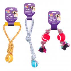 LARGE ROPE TOYS WITH TENNIS BALL - 3 ASSORTED