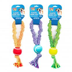 ELASTIC ROPE TOY WITH TENNIS BALL - 3 ASSORTED